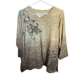 Alfred Dunner Women's Sweater Light Brown & Turqoise Small